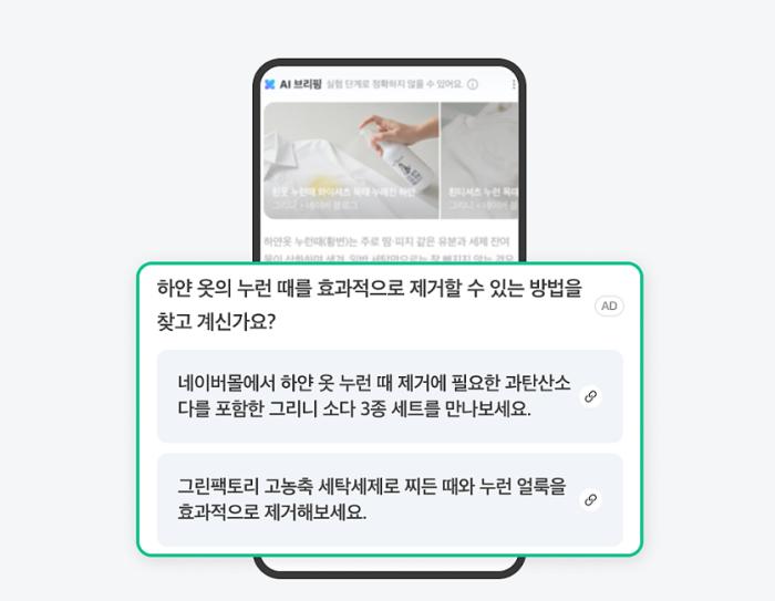 네이버 AI 브리핑 지면 내 광고 노출 예시 이미지